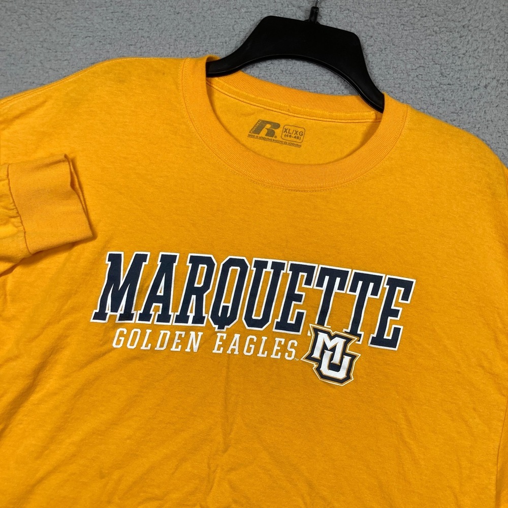 Marquette University Golden Eagles T Shirt Mens XL Yellow Long Sleeve FLAW